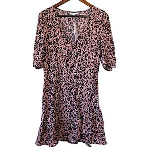 Topshop V-Neck Leopard Print Mini Dress Size 8
